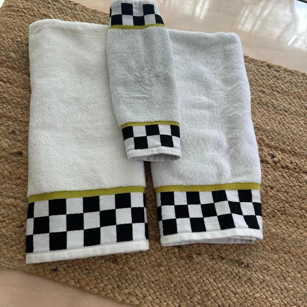 MacKenzie-Childs Black and White Checkered Towel with Yellow Accent